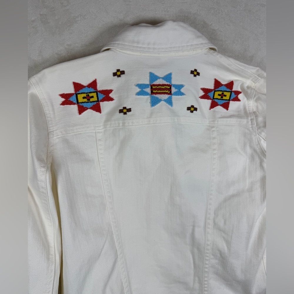 Women’s Polo Ralph Lauren White Jean Jacket Western Southwest Embroidered Bead - Picture 7 of 11